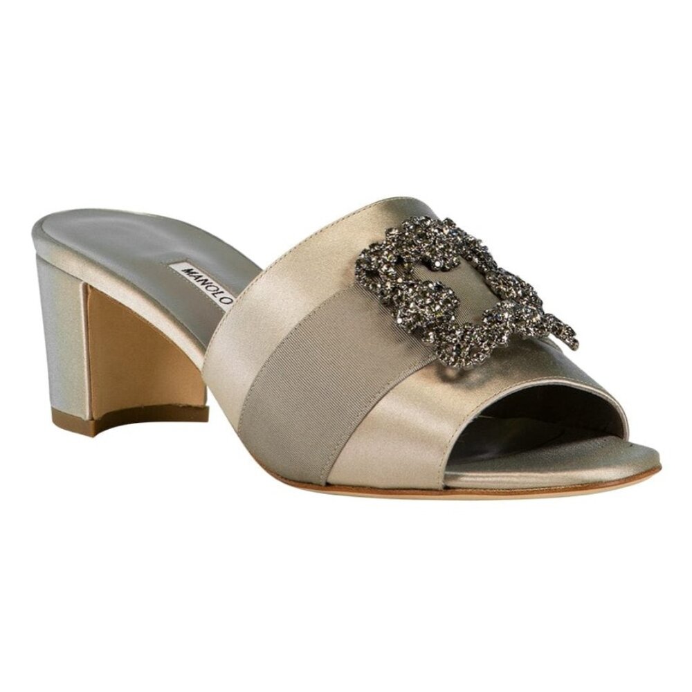 Manolo Blahnik Marta Crystal Buckle Satin Sandals